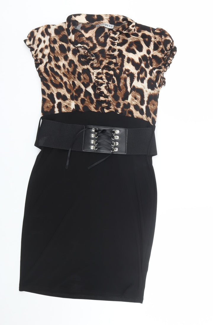 Progress Womens Brown Animal Print T-Shirt Dress Size S