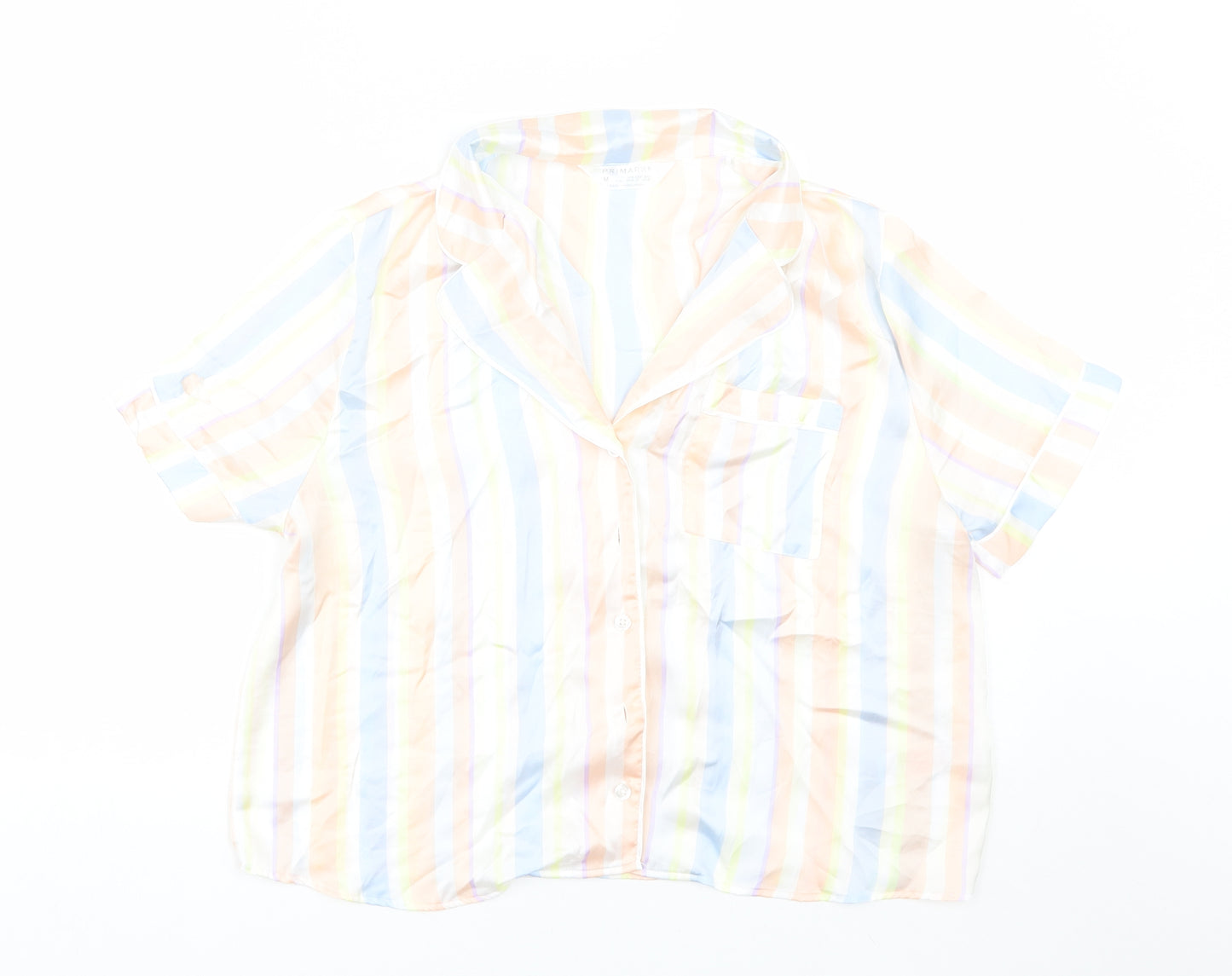 Primark Womens Multicoloured Striped  Capri Pyjama Top Size M