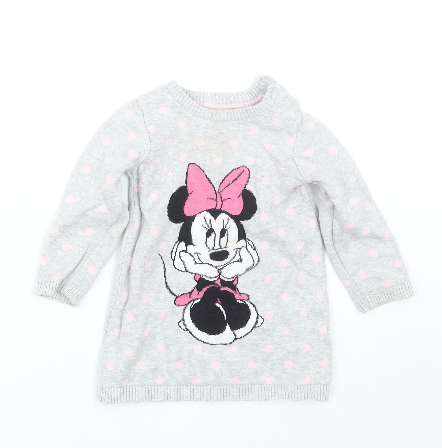 Primark Girls Grey Polka Dot  Pullover Jumper Size 12-18 Months  - Minnie mouse
