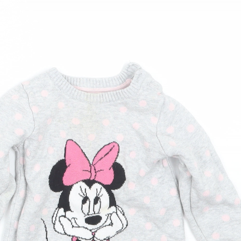 Primark Girls Grey Polka Dot  Pullover Jumper Size 12-18 Months  - Minnie mouse