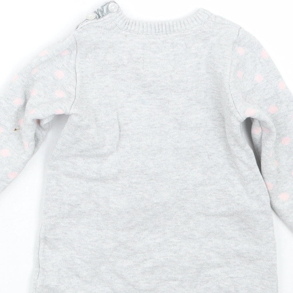 Primark Girls Grey Polka Dot  Pullover Jumper Size 12-18 Months  - Minnie mouse