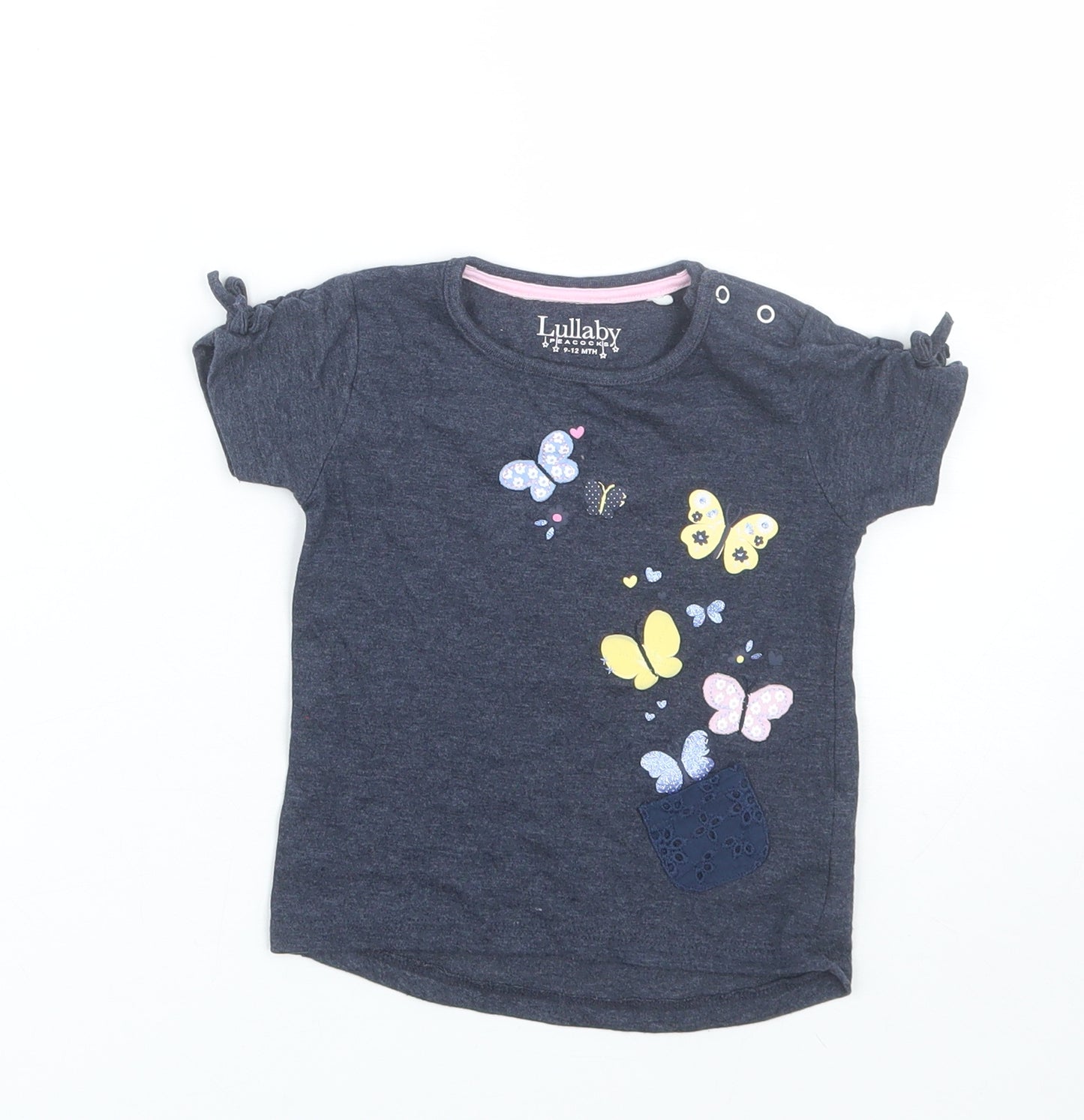 Lullaby Girls Blue   Basic T-Shirt Size 9-12 Months  - butterfly