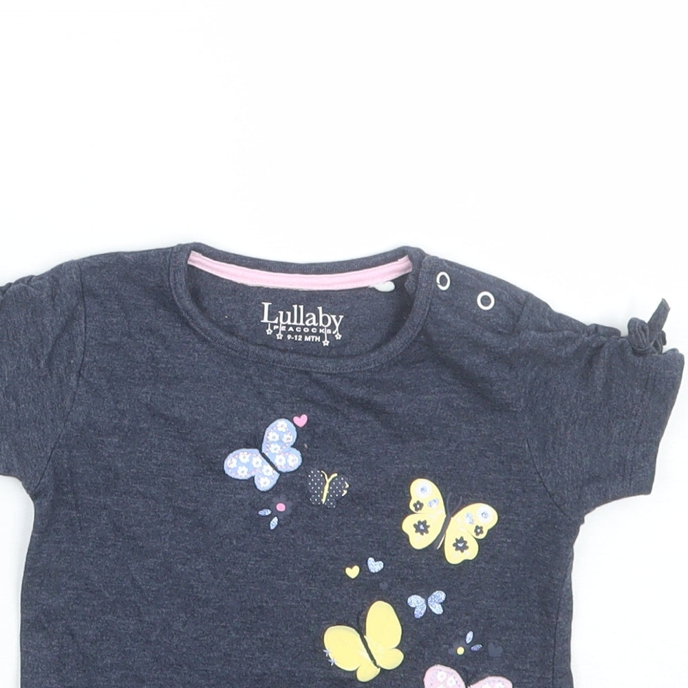 Lullaby Girls Blue   Basic T-Shirt Size 9-12 Months  - butterfly