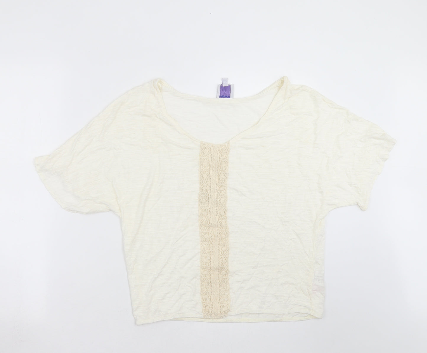 everette bleu Womens Ivory   Basic T-Shirt Size L  - crochet detail
