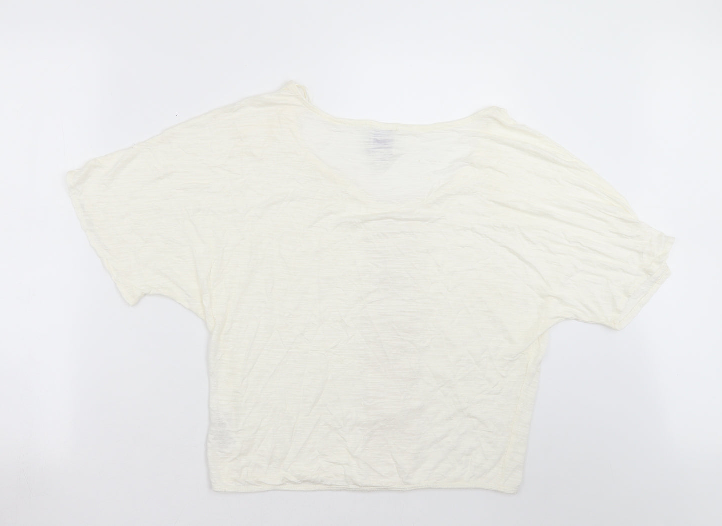 everette bleu Womens Ivory   Basic T-Shirt Size L  - crochet detail
