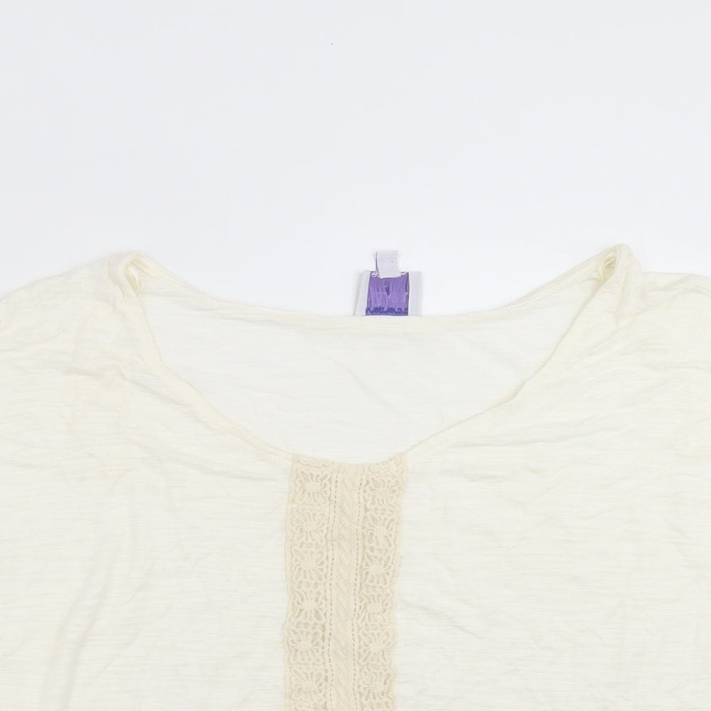 everette bleu Womens Ivory   Basic T-Shirt Size L  - crochet detail