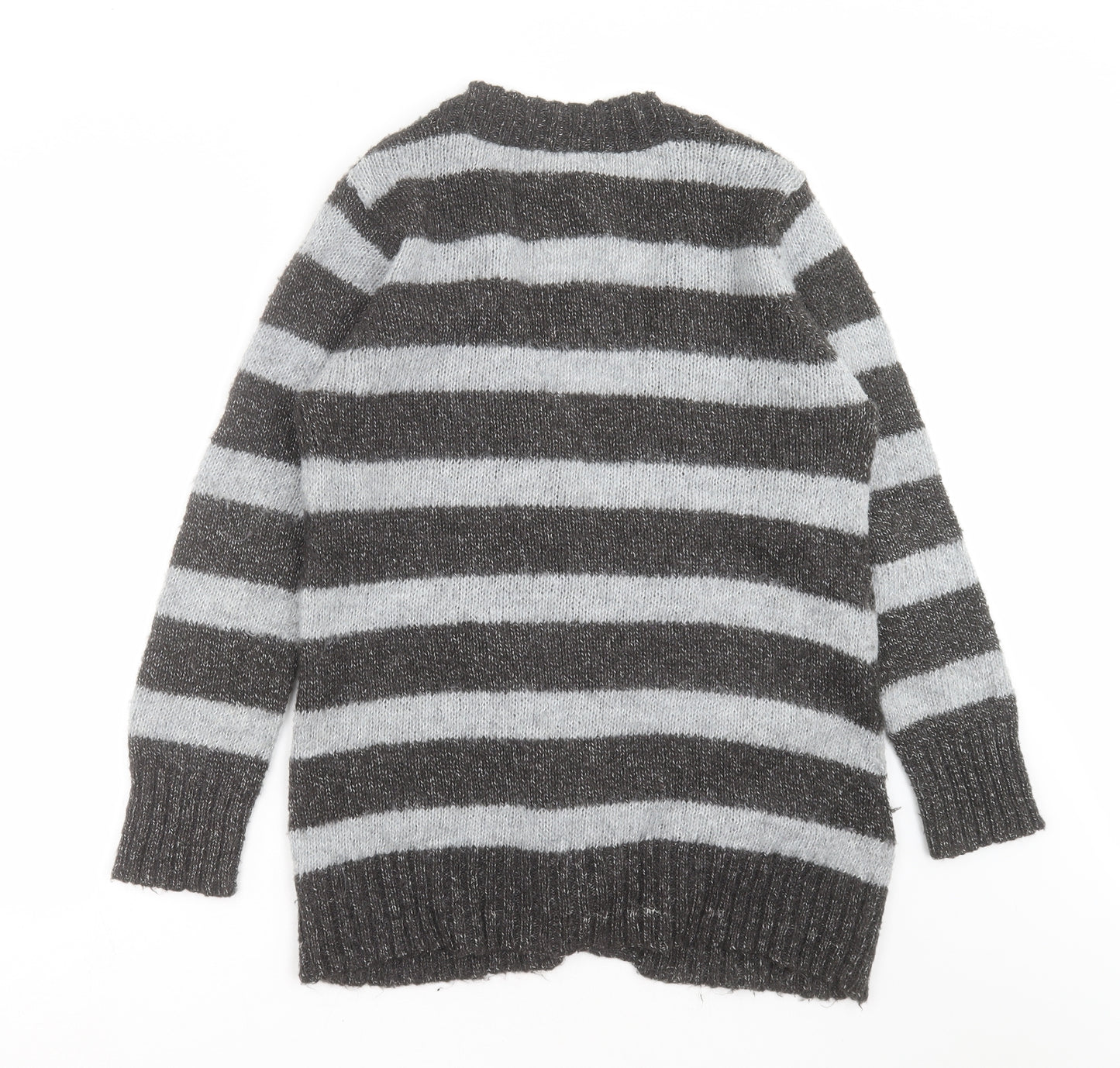 New Look Womens Grey Striped Knit Cardigan Jumper Size 14