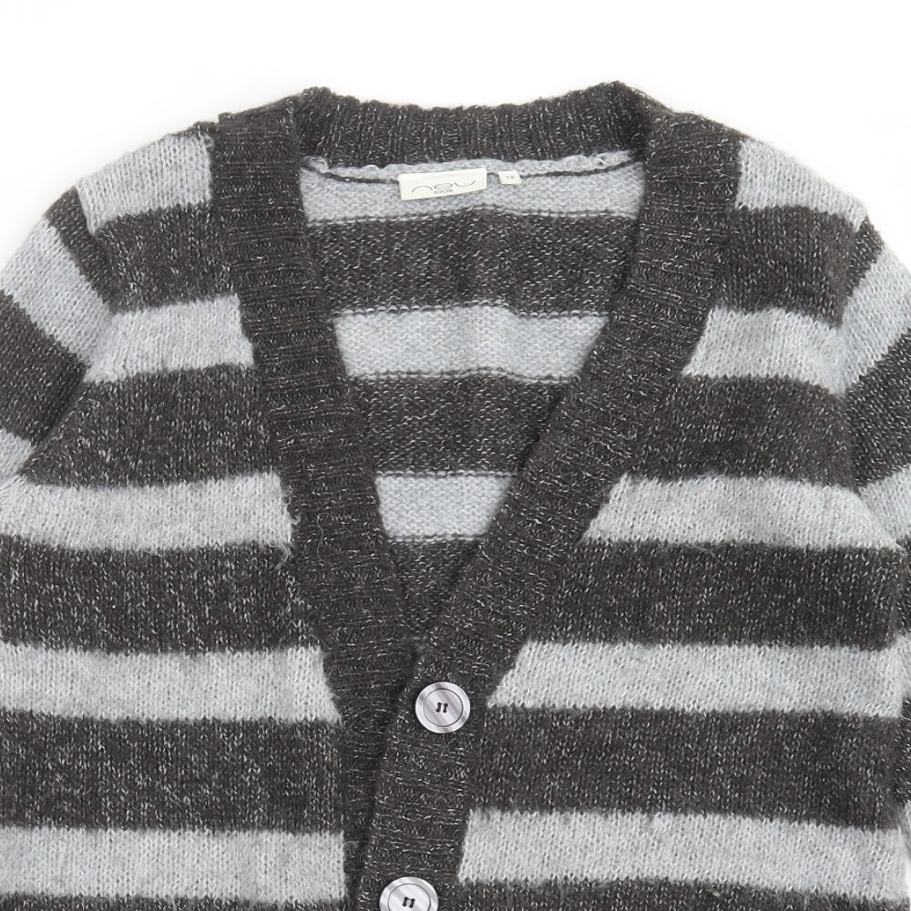 New Look Womens Grey Striped Knit Cardigan Jumper Size 14
