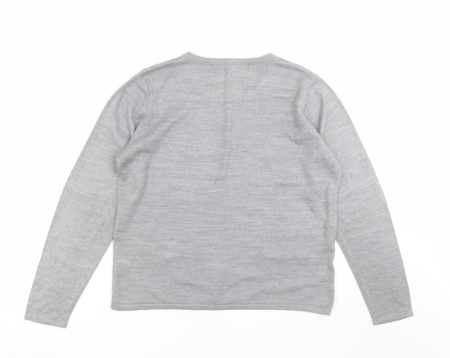 Classic Womens Grey Striped Knit Pullover Jumper Size S  - beaded