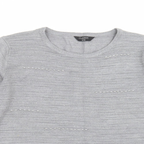 Classic Womens Grey Striped Knit Pullover Jumper Size S  - beaded