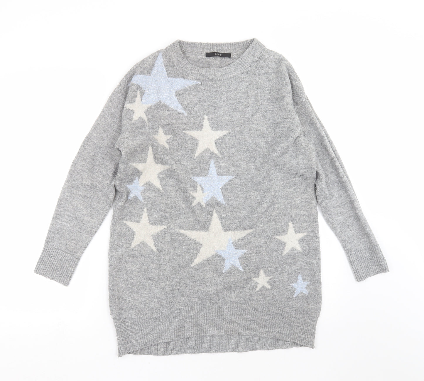 George Womens Grey Geometric Knit Pullover Jumper Size S  - stars