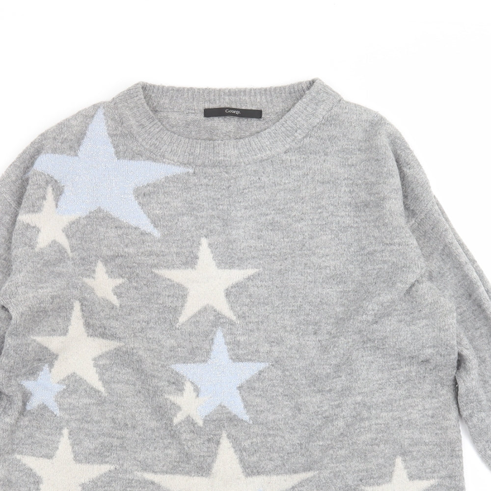 George Womens Grey Geometric Knit Pullover Jumper Size S  - stars