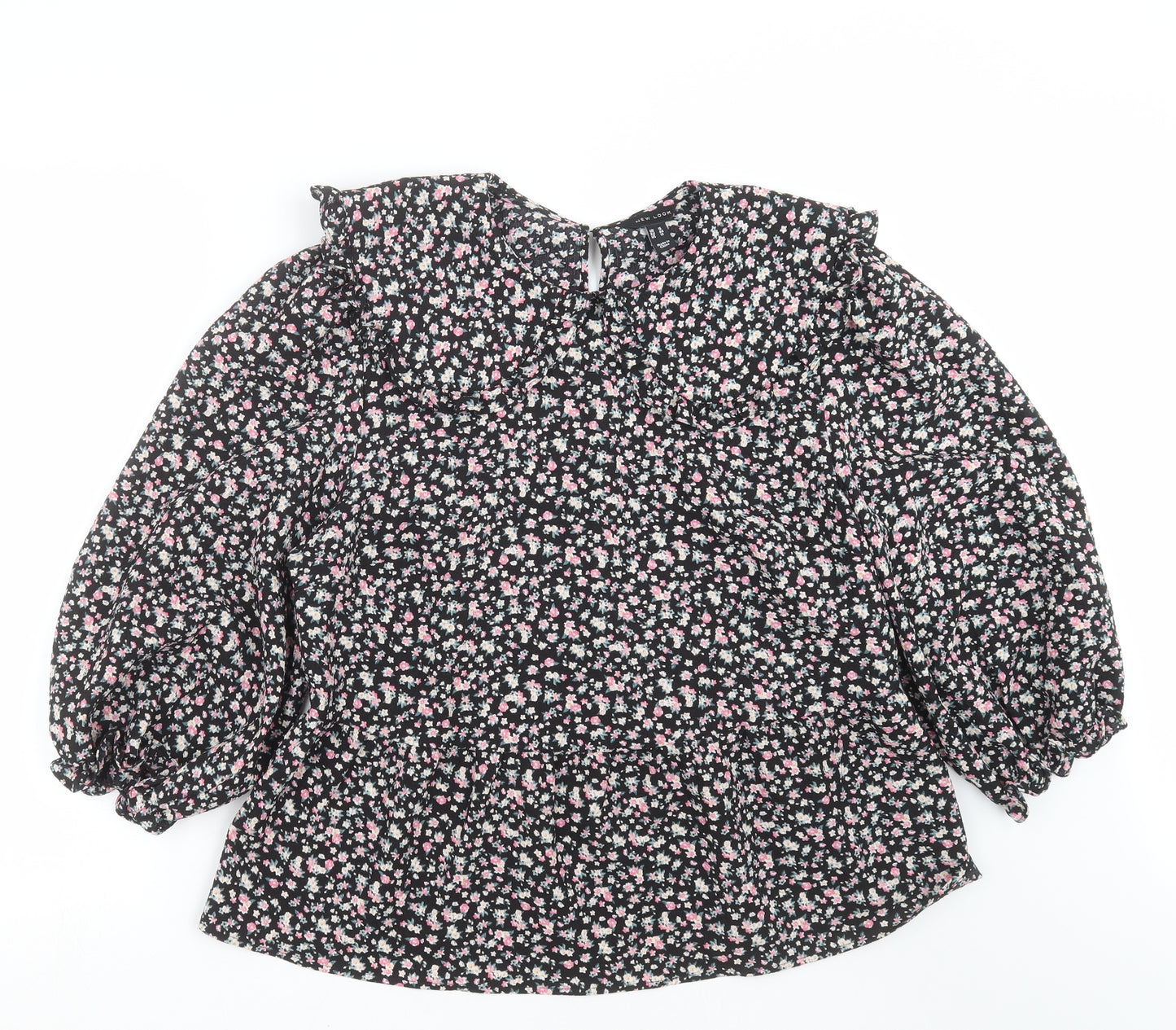 New Look Womens Black Floral  Basic Blouse Size 16