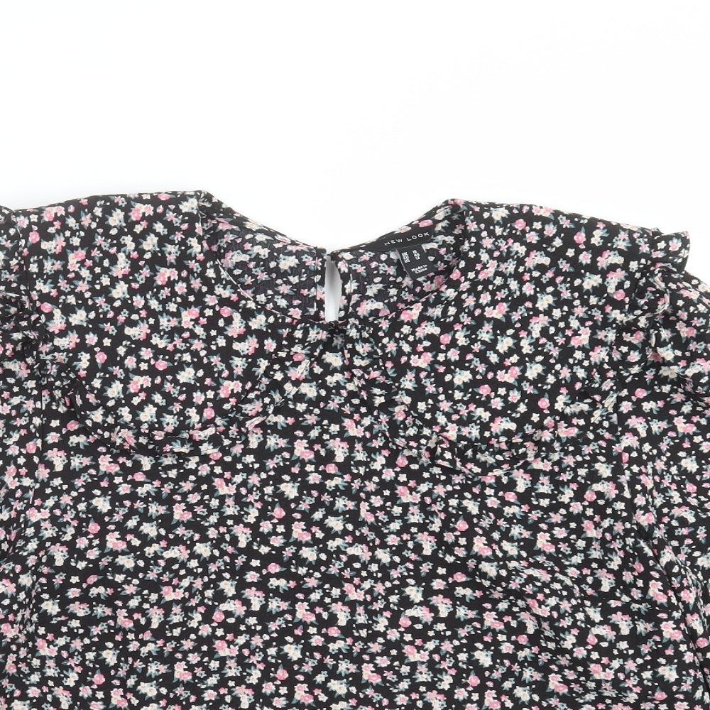 New Look Womens Black Floral  Basic Blouse Size 16