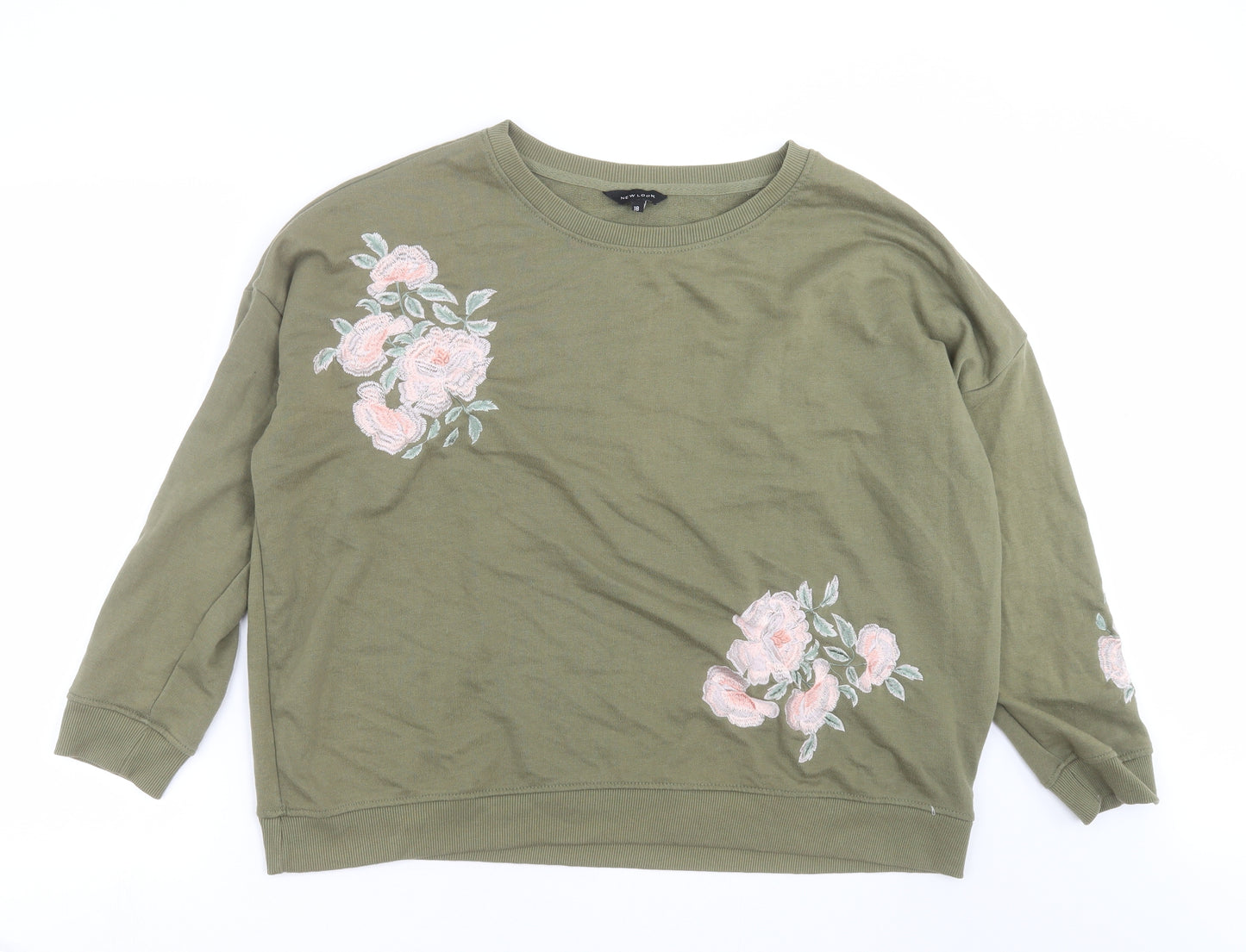 New Look Womens Green Floral  Pullover Sweatshirt Size 18  - Floral embroidery