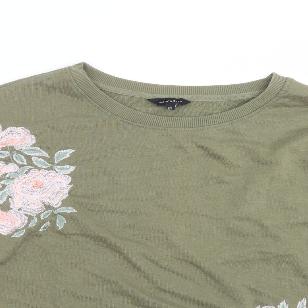 New Look Womens Green Floral  Pullover Sweatshirt Size 18  - Floral embroidery