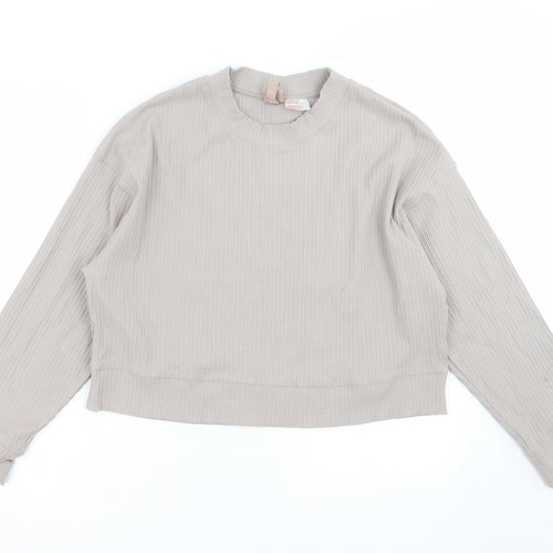 H&M Womens Grey Striped  Pullover Sweatshirt Size S  - cropped