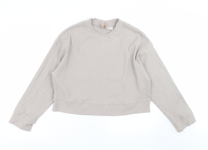H&M Womens Grey Striped Pullover Sweatshirt Size S - cropped