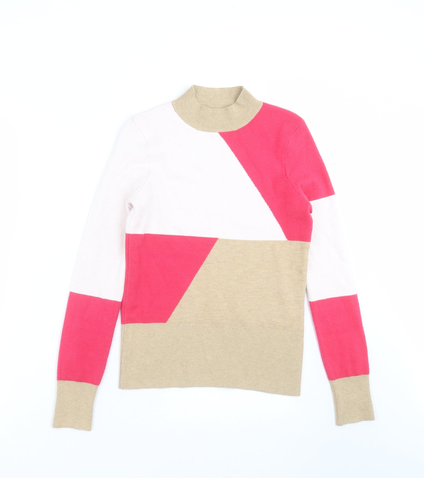 Marks and Spencer Womens Beige Geometric Knit Pullover Jumper Size 8
