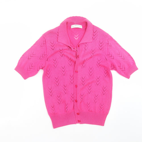 St michael  Womens Pink Geometric Knit Cardigan Jumper Size 12