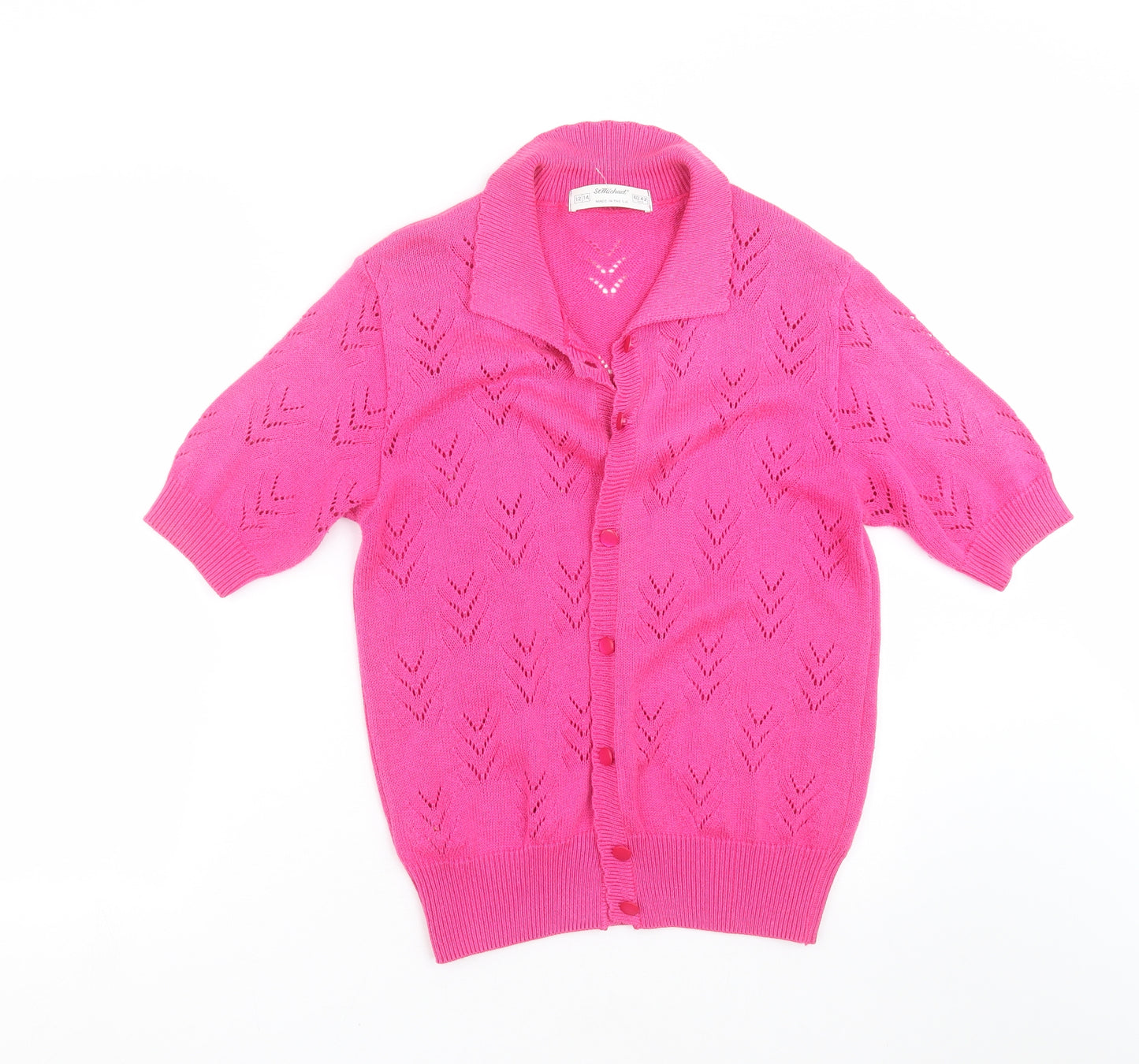 St michael  Womens Pink Geometric Knit Cardigan Jumper Size 12