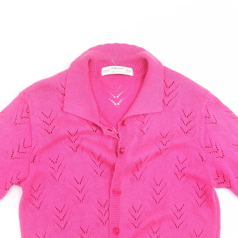 St michael  Womens Pink Geometric Knit Cardigan Jumper Size 12