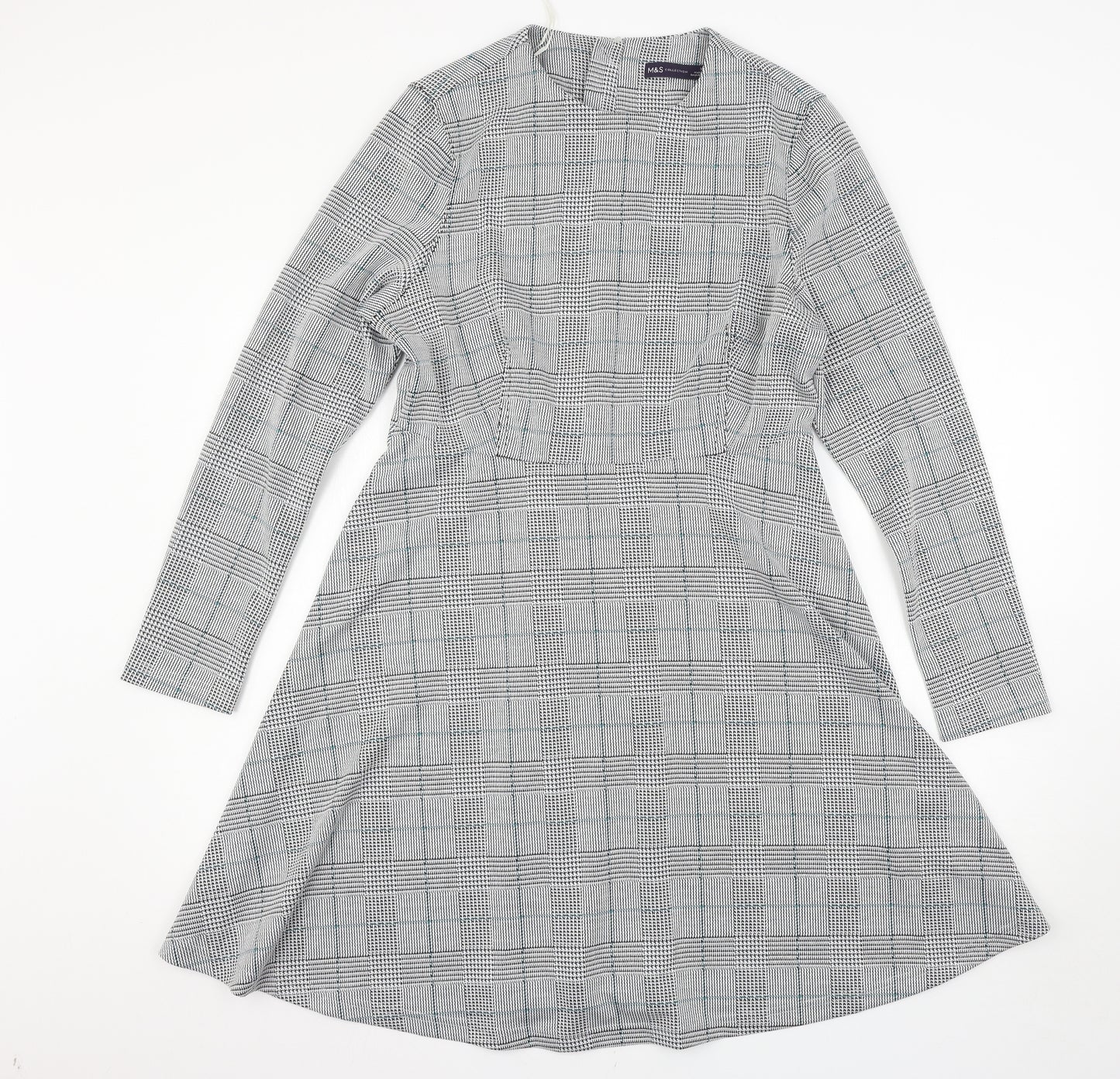 Marks and Spencer Womens Grey Check  Skater Dress  Size 14