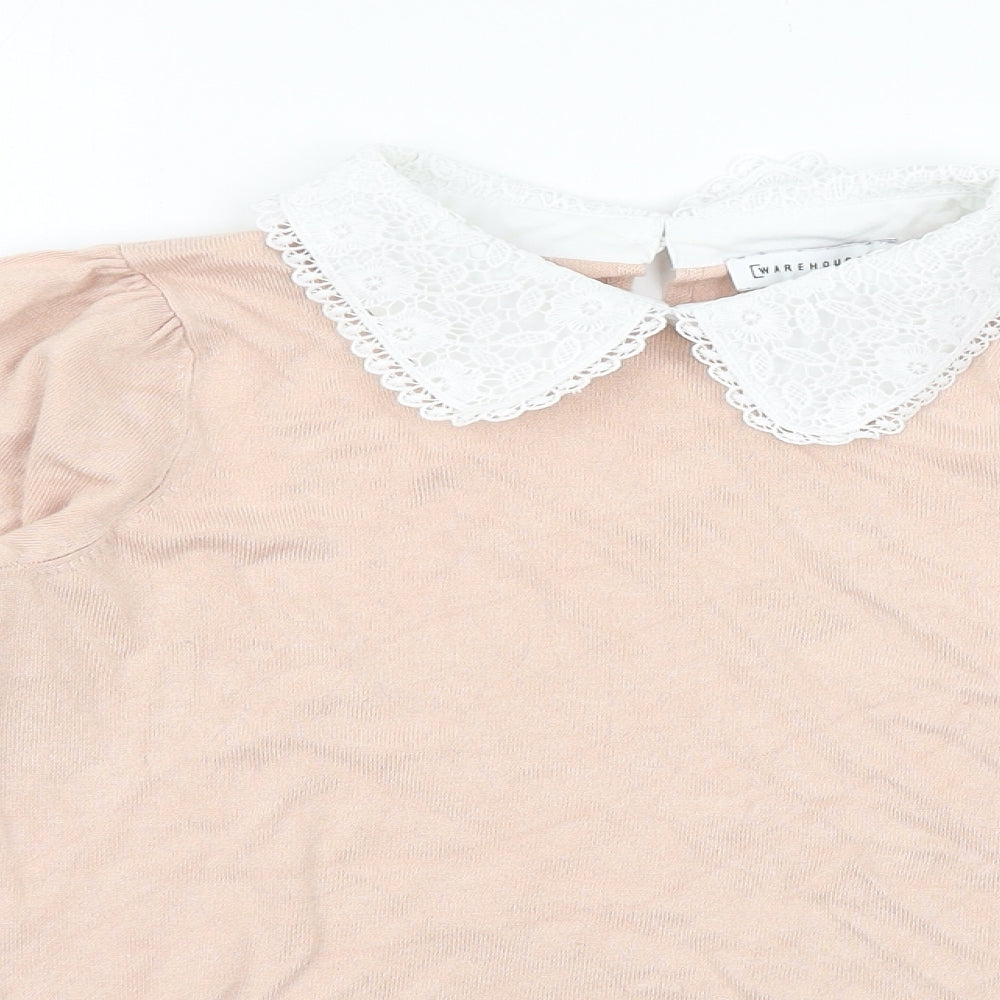 Warehouse Womens Pink Houndstooth  Pullover Jumper Size 10