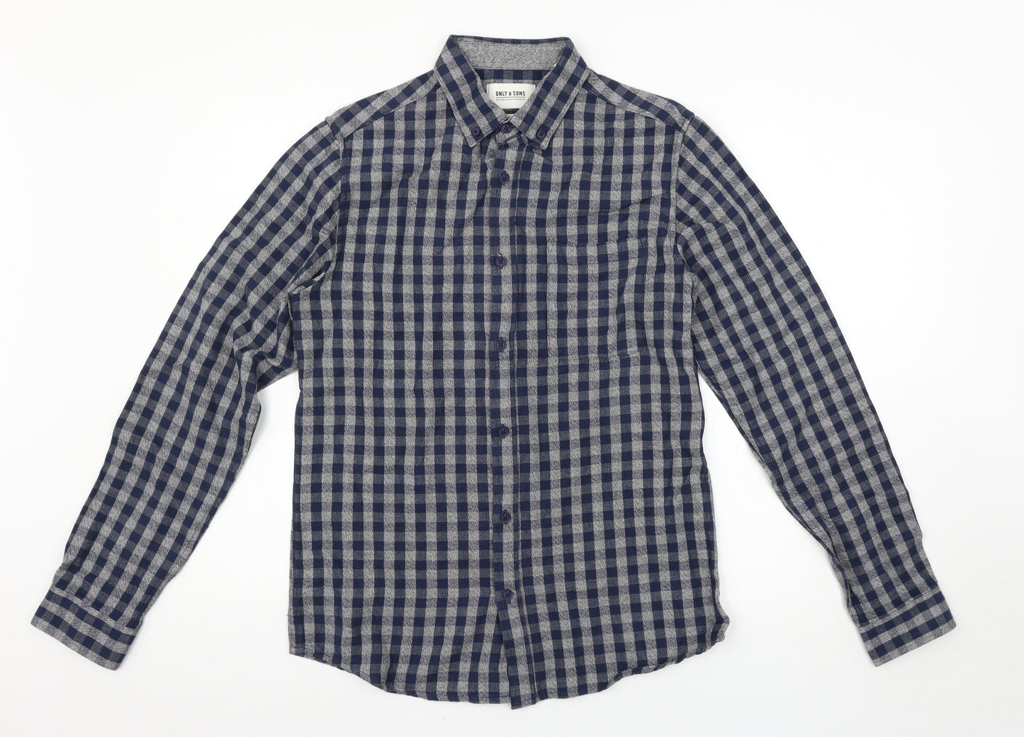 Only&Sons Mens Blue Check   Button-Up Size S