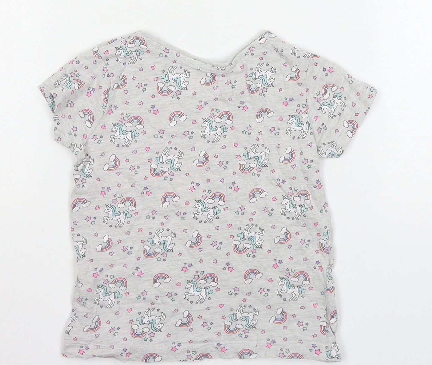 Primark Girls Grey   Basic T-Shirt Size 3-4 Years  - Unicorns