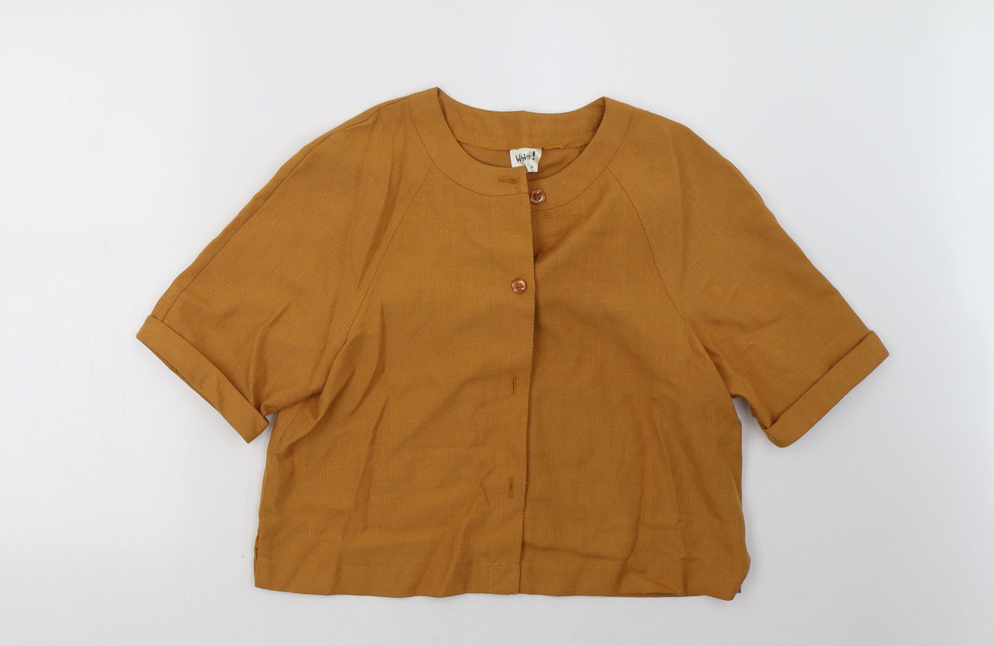 Whim Womens Yellow   Cropped Button-Up Size 14