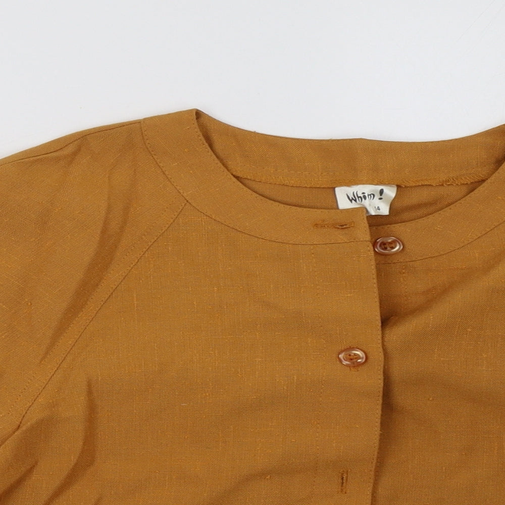 Whim Womens Yellow   Cropped Button-Up Size 14