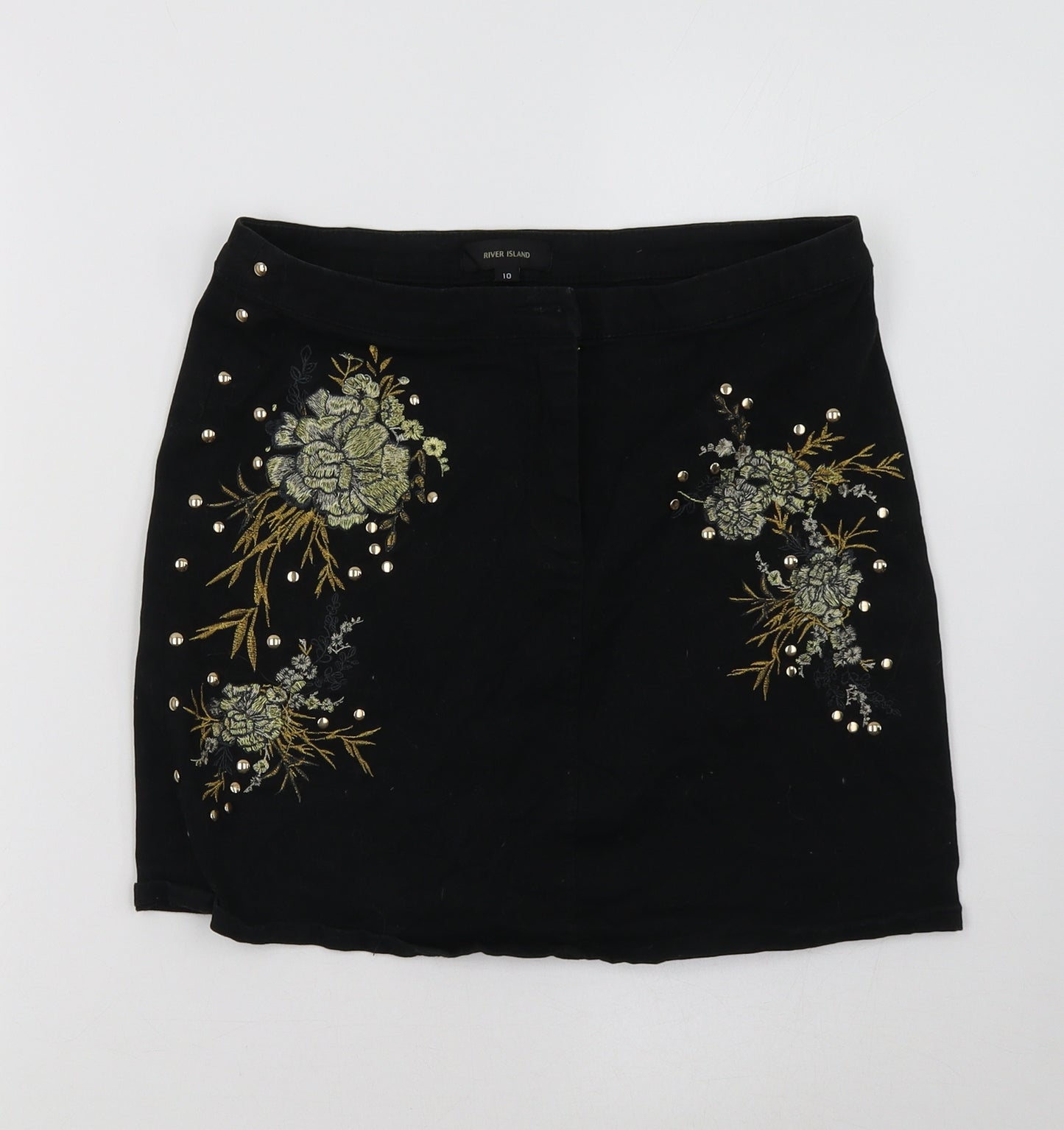 River Island Womens Black  Denim Mini Skirt Size 10