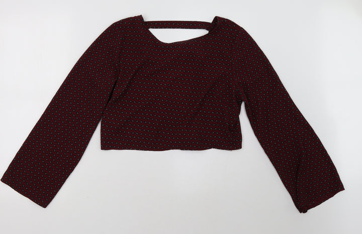 Boohoo Womens Purple Geometric Cropped Blouse Size 14
