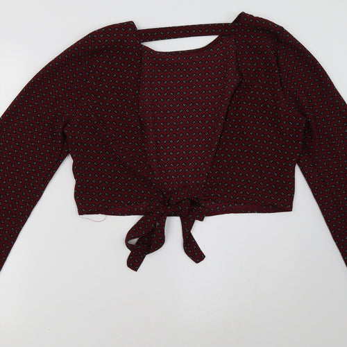 Boohoo Womens Purple Geometric  Cropped Blouse Size 14
