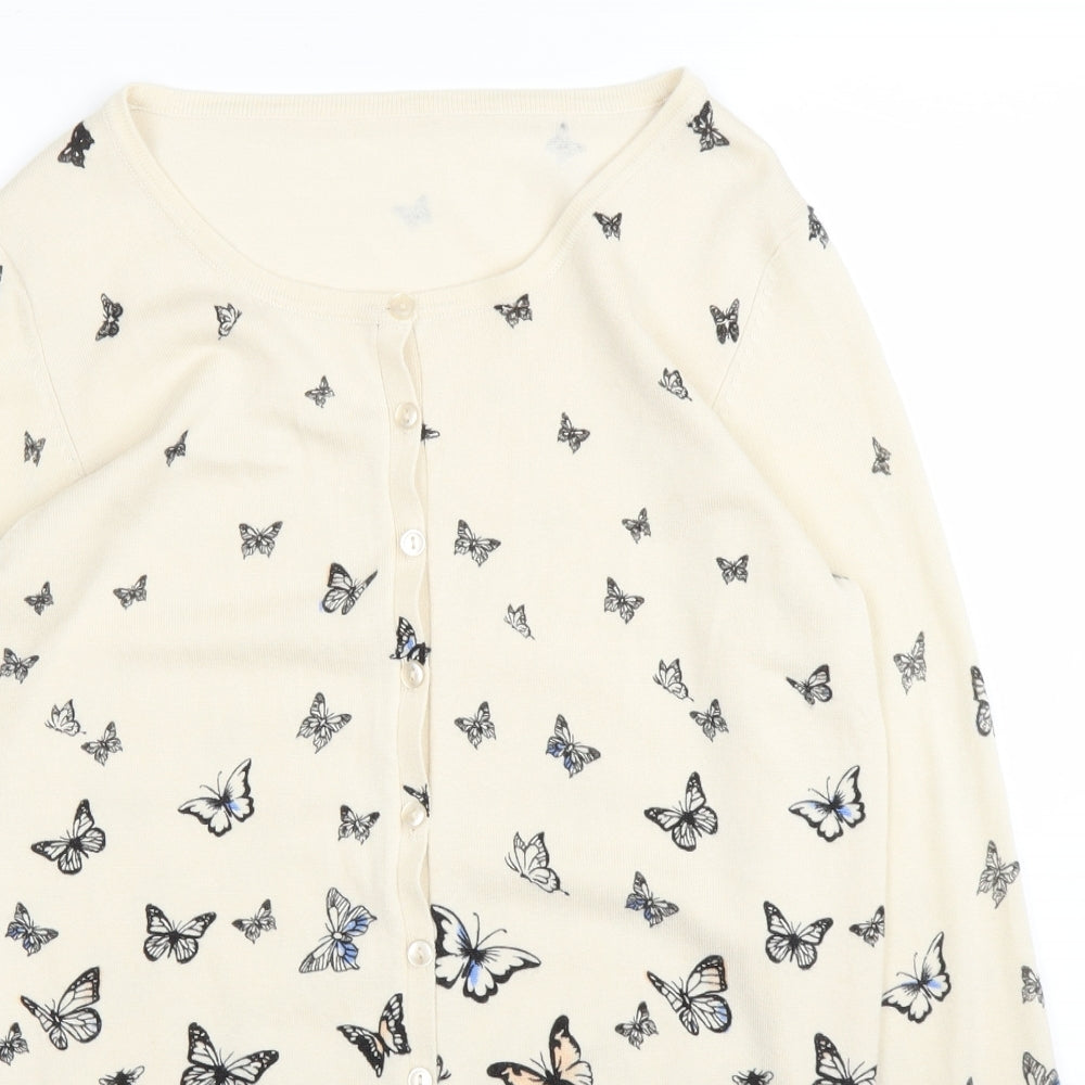 F&F Womens Beige Animal Print  Cardigan Jumper Size 14  - Butterfly Print