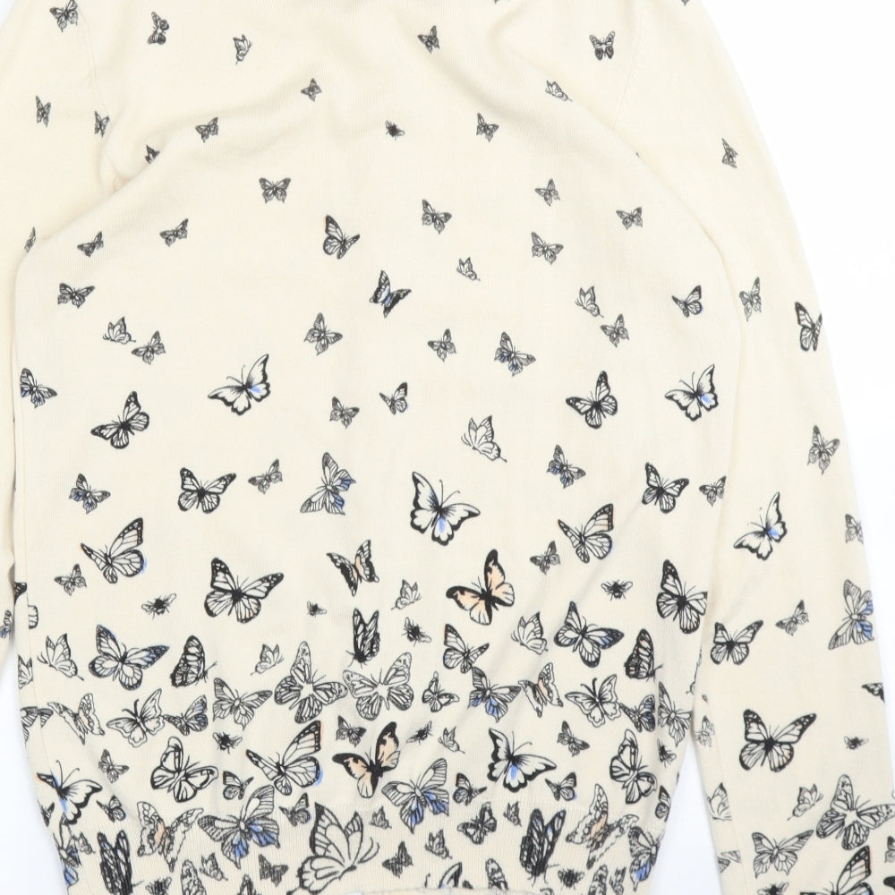 F&F Womens Beige Animal Print  Cardigan Jumper Size 14  - Butterfly Print
