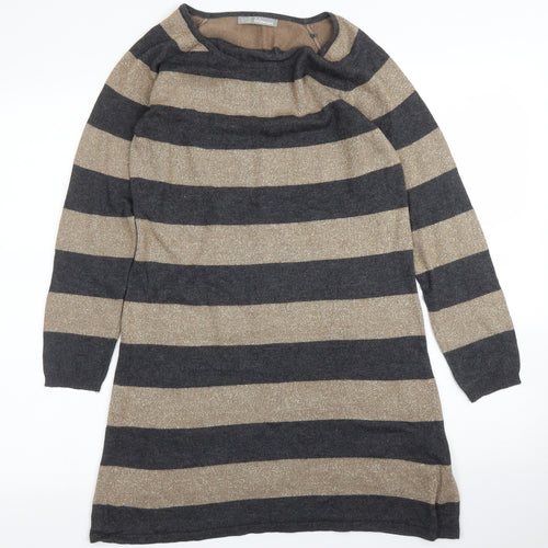 M&S Womens Grey Striped  Tunic Jumper Size 10