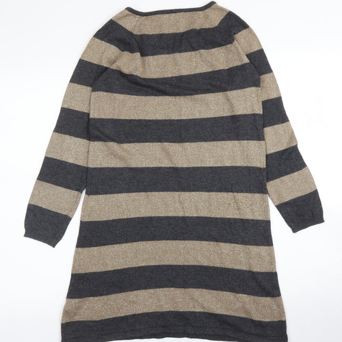 M&S Womens Grey Striped  Tunic Jumper Size 10