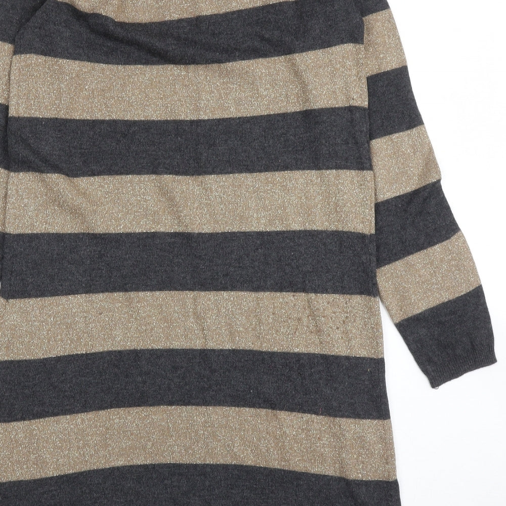M&S Womens Grey Striped  Tunic Jumper Size 10