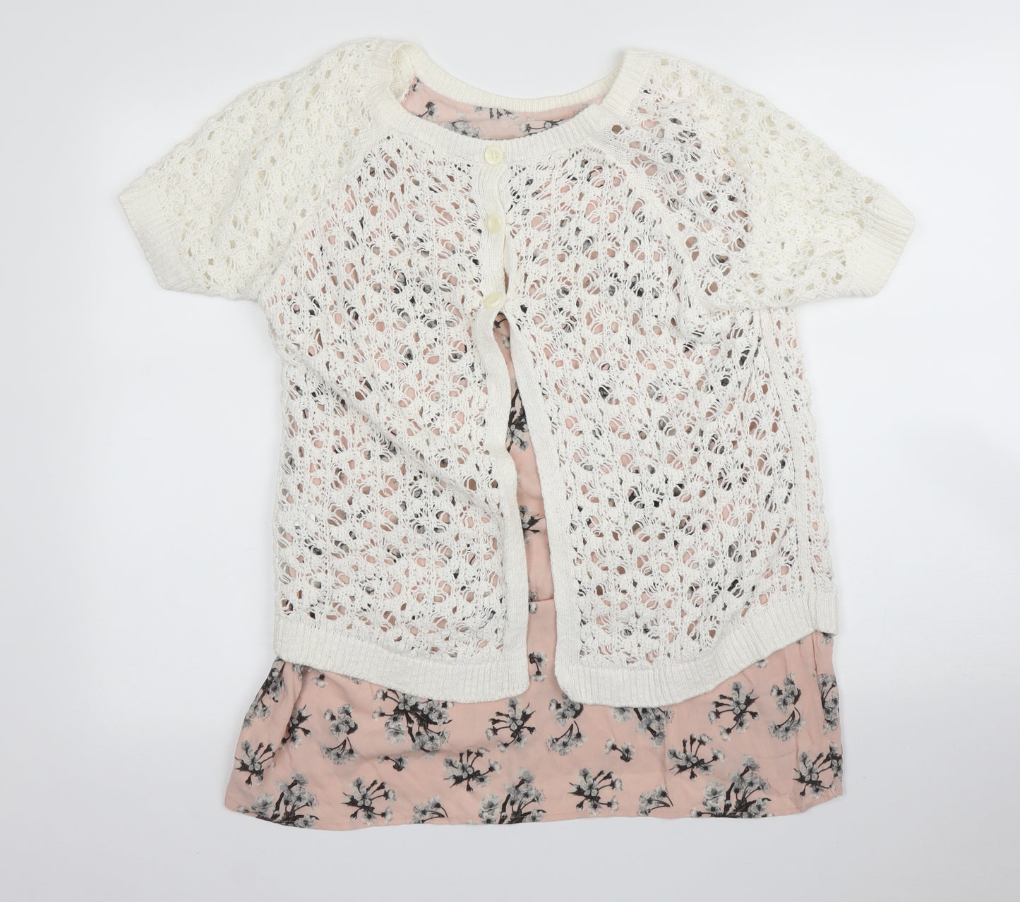 Preworn Womens White Floral  Cardigan Jumper Size M