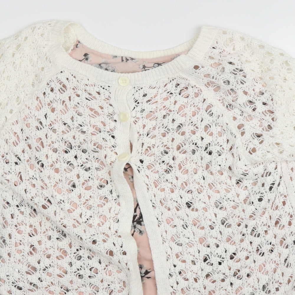 Preworn Womens White Floral  Cardigan Jumper Size M