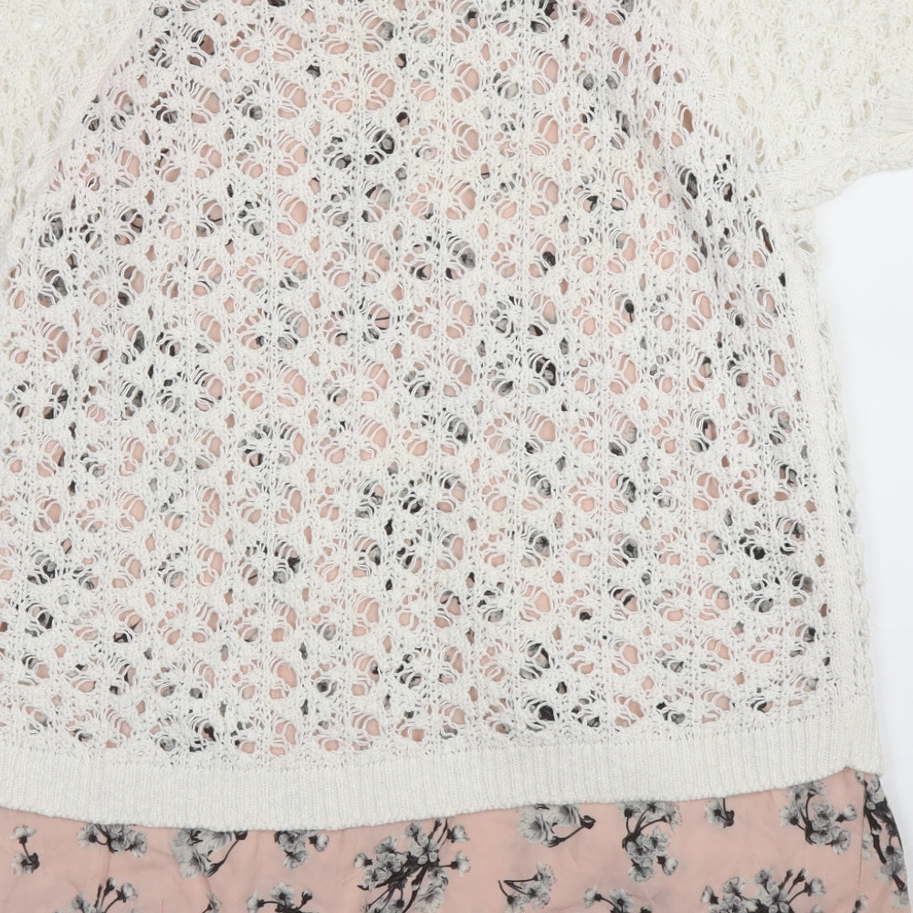 Preworn Womens White Floral  Cardigan Jumper Size M