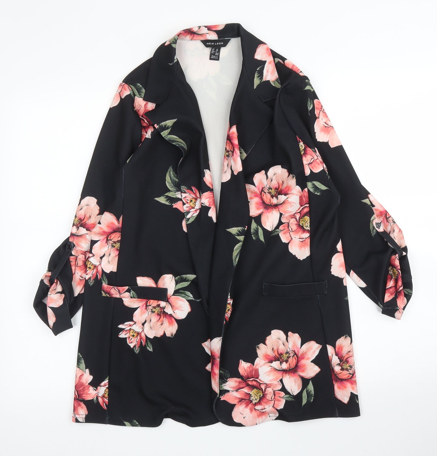 New Look Womens Black Floral  Kimono Blouse Size 10