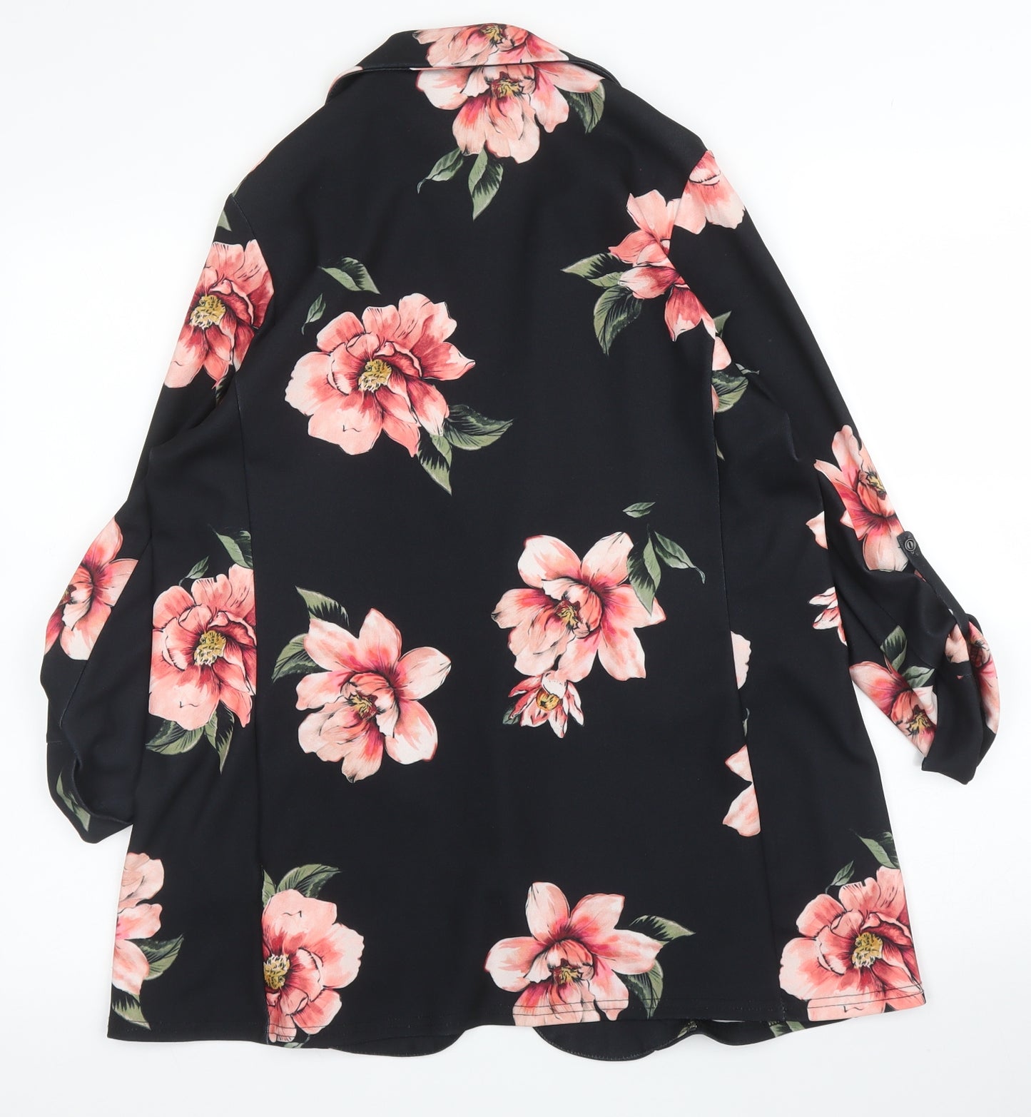 New Look Womens Black Floral  Kimono Blouse Size 10