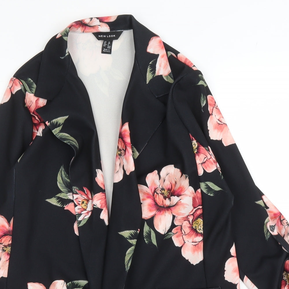 New Look Womens Black Floral  Kimono Blouse Size 10