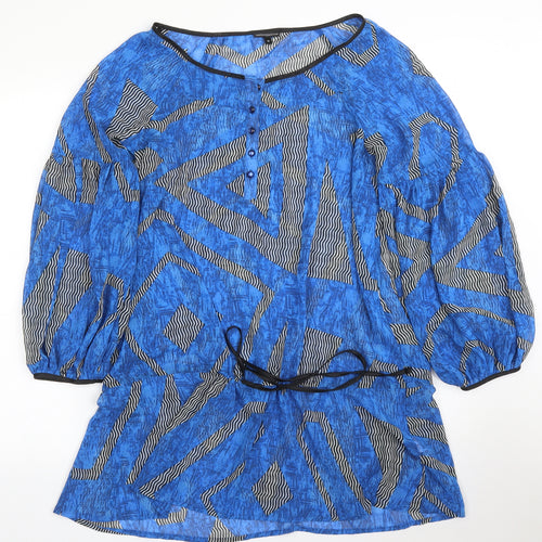 M&S Womens Blue Geometric  Basic Blouse Size 10