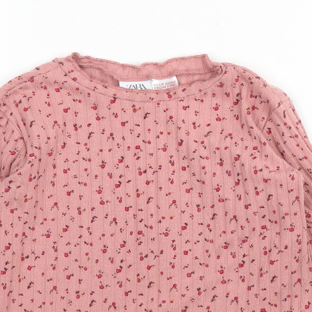Zara Girls Pink Floral  Basic T-Shirt Size 4-5 Years