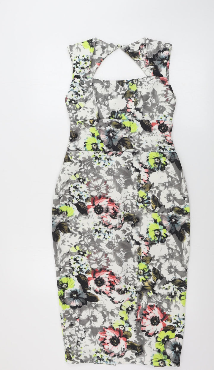 Boohoo Womens White Floral Bodycon Size 10