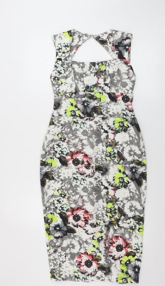 Boohoo  Womens White Floral  Bodycon  Size 10